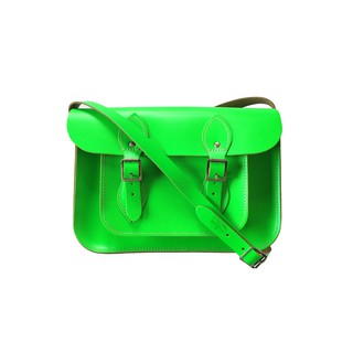 The Leather Satchel Co. หนังแท้จากอังกฤษ ขนาด 11" รุ่น EDM pop colour - สีสะท้อนแสง Dayglow Green เขียว