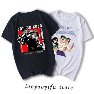 ROUND คอลูกเรือเสื้อยืด พิมพ์ลายอนิเมะ Jojo Bizarre Adventure สไตล์ญี่ปุ่น ฮาราจูกุ สตรีท โอเวอร์ไซซ์ สําหรับผู้ชาย และผ