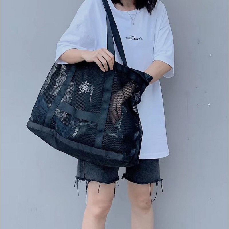 กระเป๋าสะพายไหล่กระเป๋าถือแฟชั่นสําหรับสตรีความจุขนาดใหญ่ Tide brand stuss-y tote เหมาะกับการพกพาช็อปปิ้ง