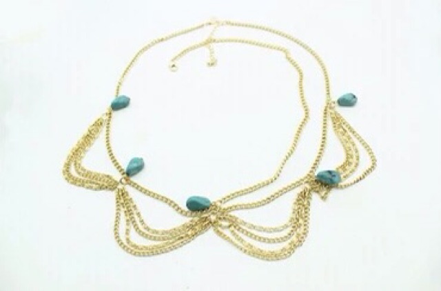 พร้อมส่ง 🇹🇭 กทม สร้อยหน้าผาก สไตล์อินเดีย สร้อยประดับผม สีทอง หินสีฟ้า ติกะหน้าผาก สไตล์โบฮีเมียน เก๋ๆ - รูปที่ 2