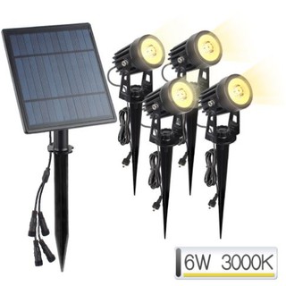 LED ไฟส่องต้นไม้ โซล่าเซลล์  ไฟสปอร์ตไลท์ Spotlight ขนาด 6W 3000K แสงธรรมชาติ Warm White