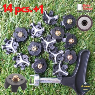 ปุ่มรองเท้ากอล์ฟ 14 pcs.แบบเกลียวเหล็กหมุน+ตัวไขปุ่ม spikes stud  golf shoes Small metal thread insert system.