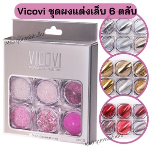 VICOVI ชุดผงแต่งเล็บ ผงกระจก ผงขัดเล็บ ตกแต่งเล็บ 6ตลับ