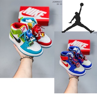 293nike AIR JORDAN AJ1 รองเท้าผ้าใบ ลายเป็ดแมนดาริน กัปตันอเมริกา สําหรับเด็กผู้ชาย