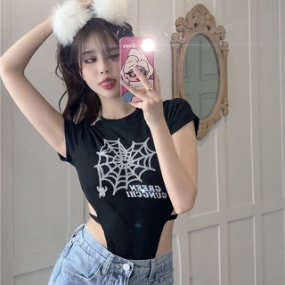 ♡︎ พร้อมส่ง ♡︎ เสื้อน่ารัก ♡︎ 9.9 shopee crop tops พร้อม ส่ง ❤“พร้อมส่ง”❤ ชุดจั๊มสูท เสื้อยืด แขนสั้น พิมพ์ลายกลวง OSOU