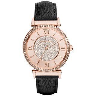 Michael Kors MK2376 Catlin Rose Crystal-set Black Leather LadiesWatch