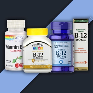 วิตามินบี 12 ( Vitamin B12, Cyanocobalamin B-12 ) ชนิดเม็ด 21st Century, KAL, Natures Bounty