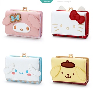 Sanrio Kawaii กระเป๋าสตางค์หนัง ใบสั้น ลายสก๊อต Hello Kitty Cinnamoroll Melody ขนาดเล็ก สําหรับผู้หญิง [GM]