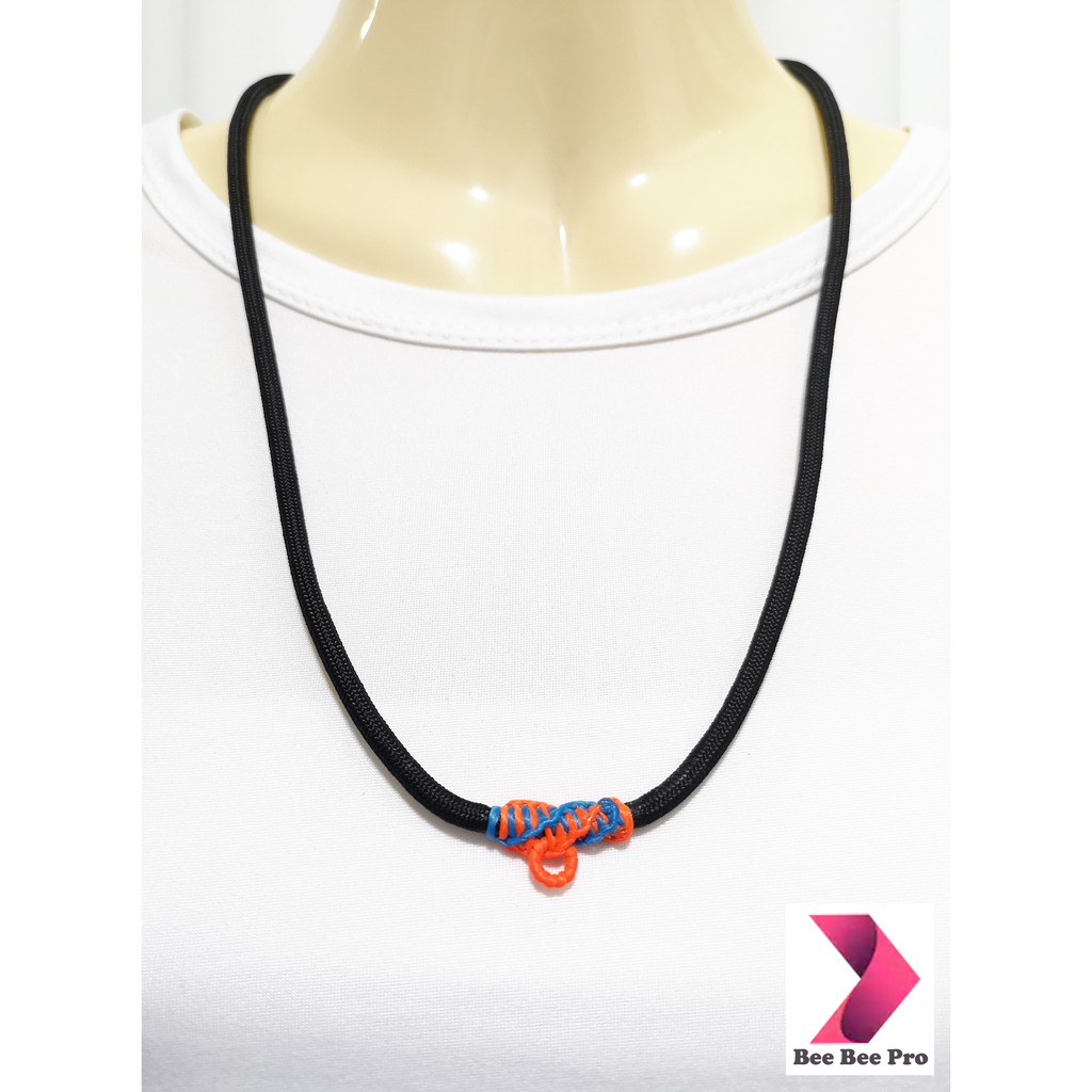 BBP49 - สร้อยคอเชือกร่ม สีดำ 26 นิ้ว เชือกเทียนถัก 1 ห่วง สีส้ม ฟ้า สร้อยคอห้อยพระ สร้อยคอผู้ชาย