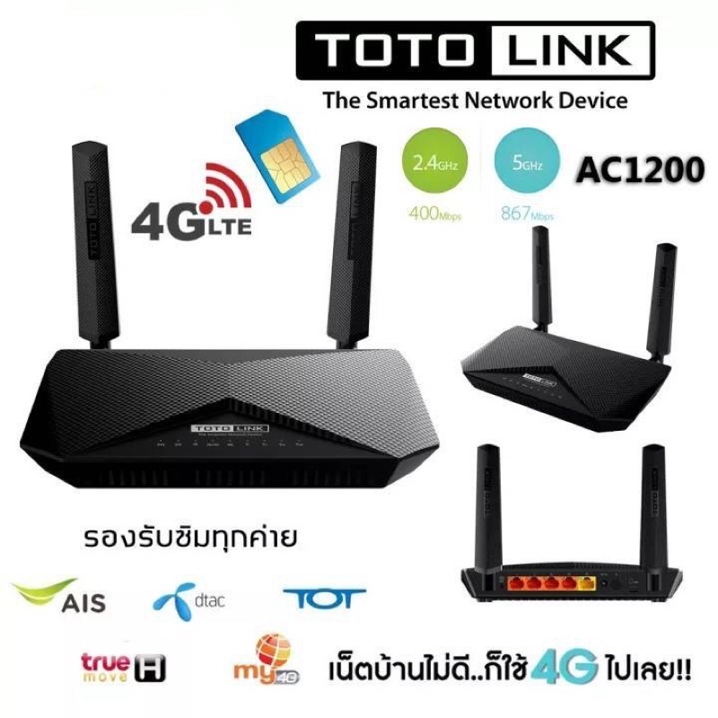 TOTOLINK รุ่น LR1200 AC1200 Wireless เร้าเตอร์ใส่ซิม 4G แท้ประกันศูนย์