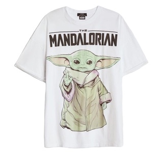 เสื้อยืดคอกลมBershka เสื้อยืดผ้าฝ้าย แขนสั้น พิมพ์ลาย x Star Wars Yoda The Mandalorian โอเวอร์ไซซ์ สไตล์เกาหลี สําหรับผู