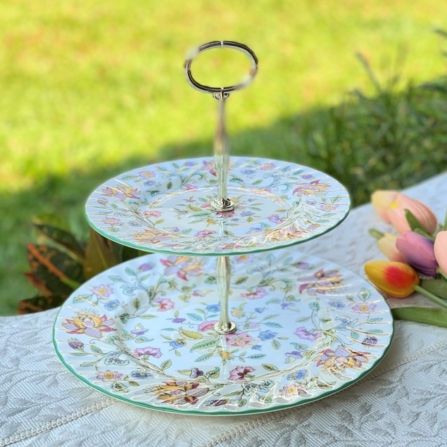 *มีตำหนิ* ชั้นเค้ก Minton "Haddon Hall" Cake Stand Fine Bone China Made in England จานเค้ก ชั้นวางเค้ก ชั้นเค้ก ชาอังกฤษ