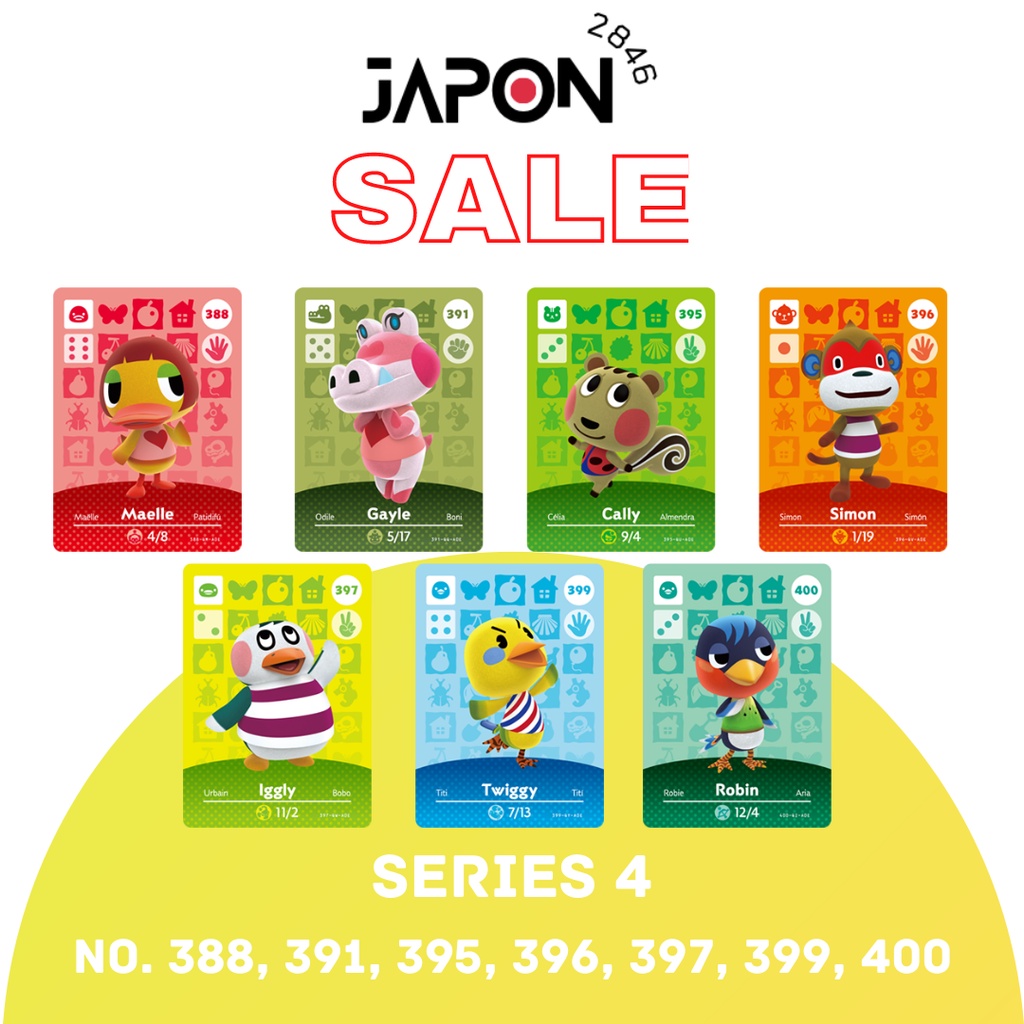 Animal Crossing Amiibo cards Series 4 No. 388, 391, 395, 396, 397, 399, 400