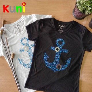 KUNI #K67เสื้อยืดผู้หญิงสวยๆ เสื้อวิ้งบลิ้ง ผ้านุ่มใส่สบาย  ลายสมอสีฟ้า by Kunibrand