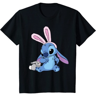 KL Disney Stitch พร้อมเสื้อยืดกระต่ายอีสเตอร์สําหรับผู้ชายผู้หญิงเสื้อยืดผ้าฝ้าย .QA