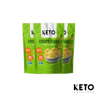 ขนมคีโต ดอกกะหล่ำทอดสูญญากาศ Cauliflower Chips Garlic &amp; Herb Keto snacks 3 ห่อ