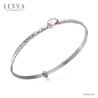 Lenya Jewelry กำไลข้อมือเงินแท้ 925 ดีไซน์เรียบเก๋ ชุบทองขาว ประดับพลอยชูสวยโดดเด่น