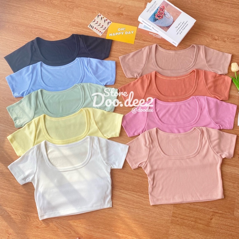 DOODEE2 เสื้อคอเหลี่ยม เสื้อครอป ผ้าร่องใหญ่