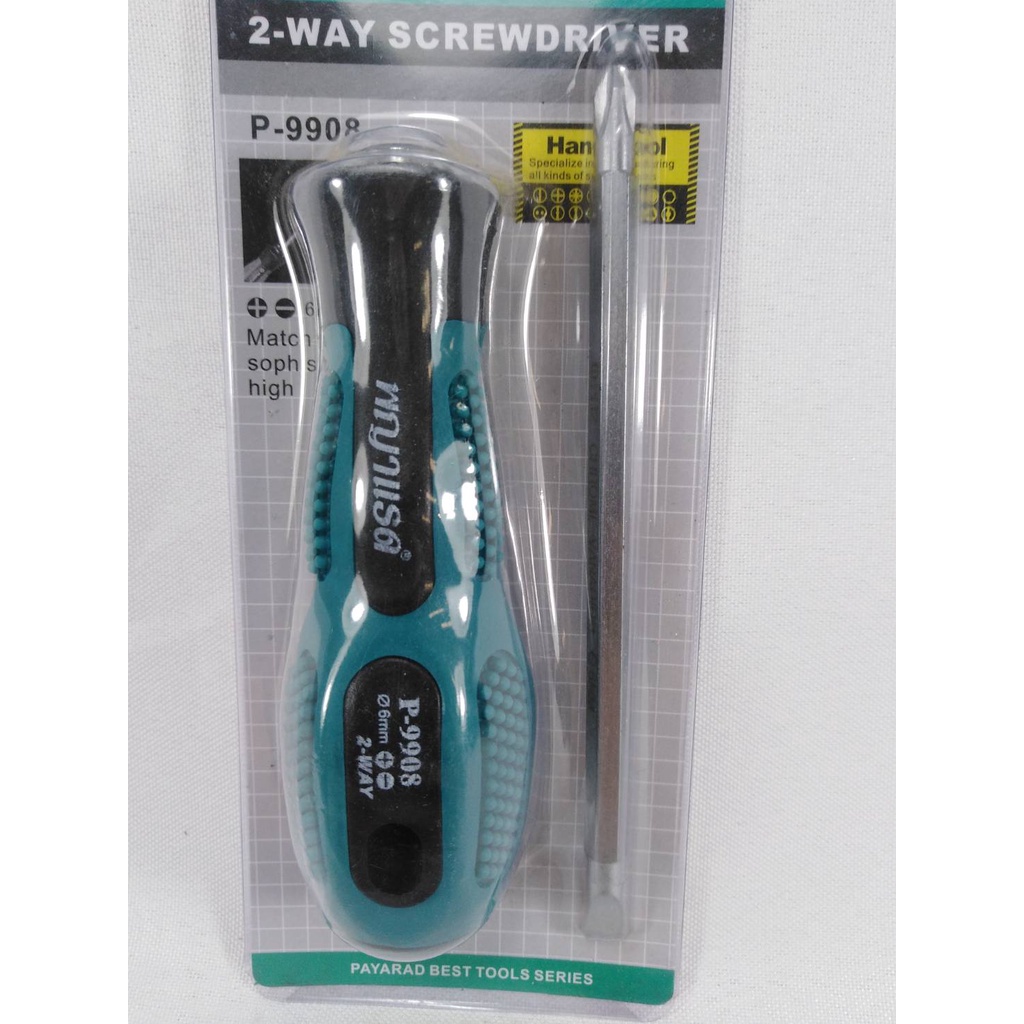 ไขควงสลับP-9908 แกน 6 มม. ขนาด6มม.เหล็ก CRV ด้ามยาง H-I002P พญาแรด (8858951003548)