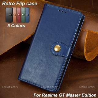 เคสหนัง ฝาพับ พร้อมช่องใส่บัตร สไตล์เรโทร สําหรับ Realme GT Master Edition