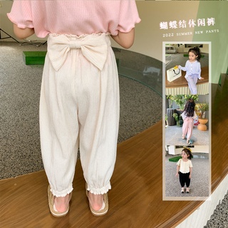 หูกระต่าย กางเกงขายาว สีพื้น ผ้ายืด ใส่สบาย เกาหลี ฤดูร้อน ด็กผู้หญิง