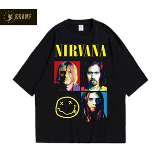 เสื้อยืดผ้าฝ้ายพิมพ์ลายขายดี เสื้อยืด พิมพ์ลายวง NIRVANA SERIES NIRVANA KURT COBAIN METAL ROCK สไตล์ร็อค