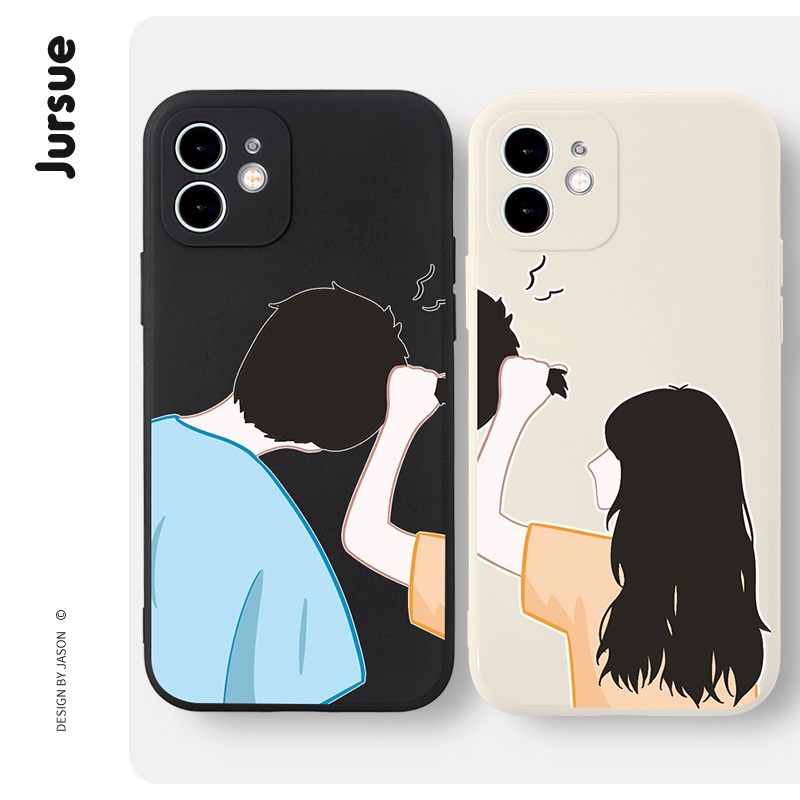 JURSUE เคสคู่ เคสไอโฟน คู่รัก กันกระแทกซิลิโคนนุ่มการ์ตูนน่ารักตลก เคสโทรศัพท์ Compatible for iPhone 17 16 15 14 13 12 11 Pro Max SE 2020 X XR XS 8 7 Plus พลัส XYH341