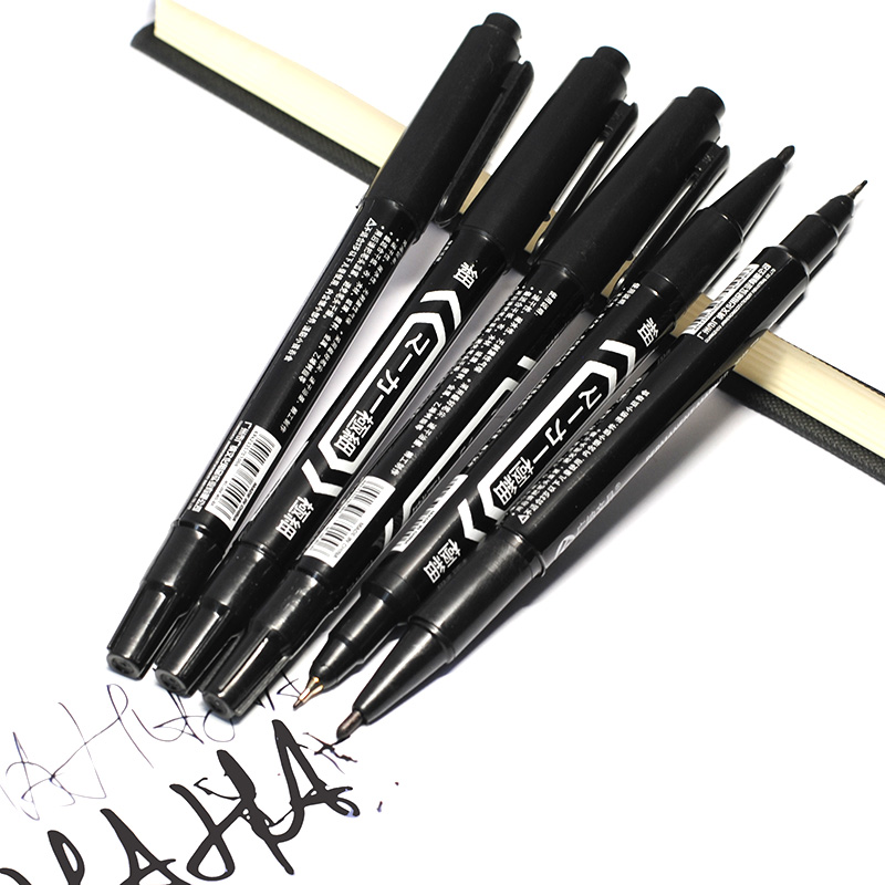 Twin Tip ปากกามาร์กเกอร์ถาวร Fine Point หมึกกันน้ํา Thin Nib Crude Nib หมึกสีดํา 0.5 มม.-2 มม. สีละเอียด ราคา ถูกที่สุด ดีลบีเคเค