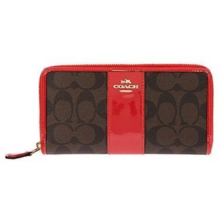 &lt;ของแท้&gt; COACH F55733 ZIP WALLET IN SIGNATURE WITH PATENT LEATHER COLOR : IMITATION BROWN TRUE RED