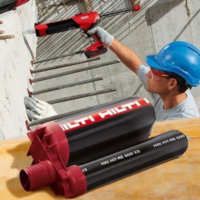 500ml น้ำยาเจาะเสียบเหล็ก HILTI HIT-RE 500 V3 (500 ml) อีพ็อกซี่สำหรับจุดต่อเหล็กเส้นและพุกรับกำลังสูง