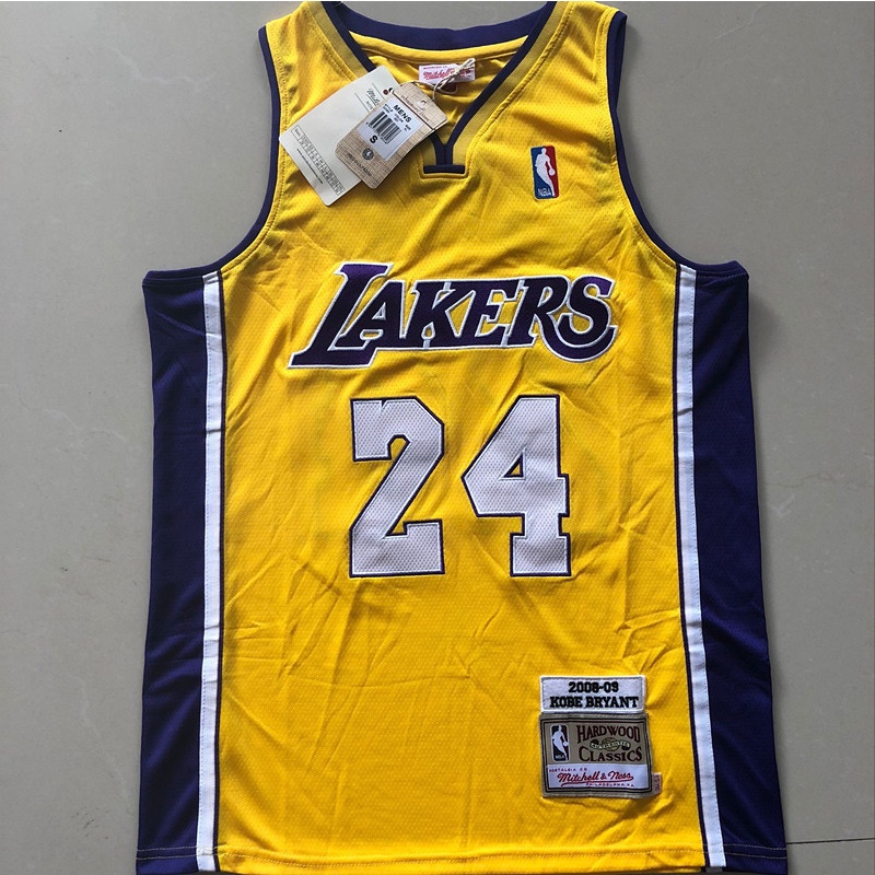 Fine เย็บปักถักร้อย JERSEY ผู้ชาย Los Angeles Lakerss 24 Kobee Bryant 2008-09 Mitchell Ness Gold Swingman JERSEY