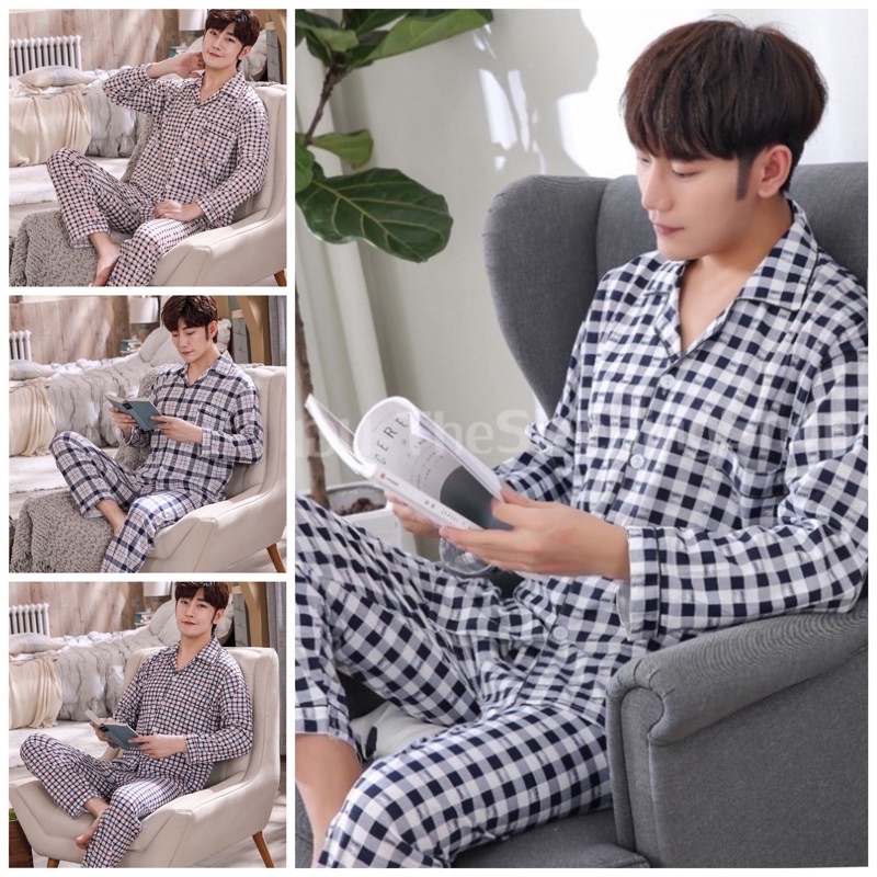 [[จัดส่งทุกวัน]] ชุดนอนชาย แขนยาว ขายาว ชุดนอนผู้ชาย เสื้อเชิ้ต คอปก L-XXXL (TSS_005)