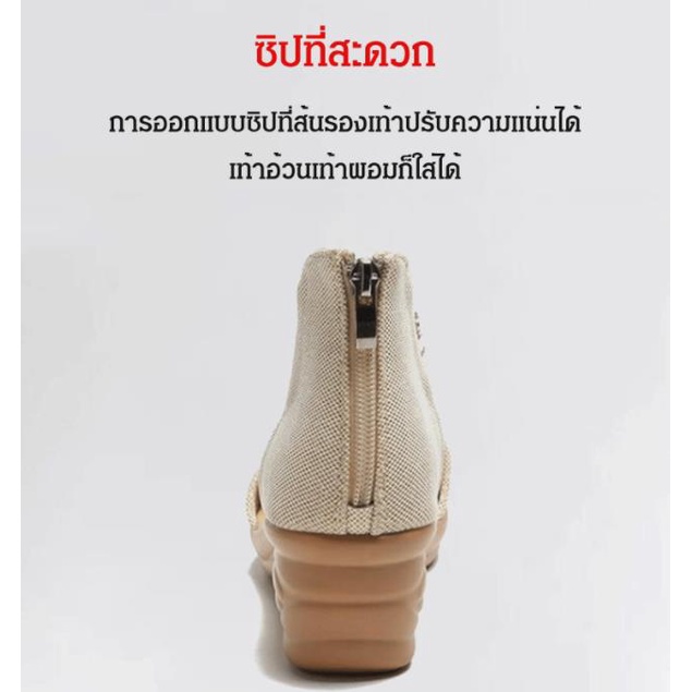 รองเท้าแตะแบบกลวง รองเท้าแตะรัดส้นแบบเปิดตัวผู้หญิง ส้นเตารีด ติดเพชร