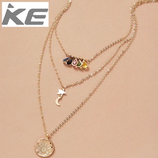 Jewelry Simple and versatile star and moon necklace Colorful diamond multi-pendant womens nec