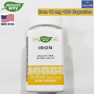 ธาตุเหล็ก Iron 18 mg 100 Capsules - Natures Way