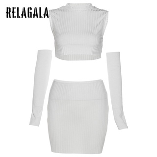Relagala ชุดสูท คอกลม แขนกุด เข้ารูป สีพื้น แฟชั่นสําหรับผู้หญิง