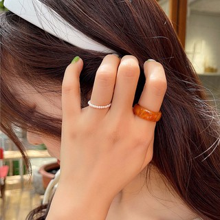 แหวนเซ็ตมินิมอล 2pcs Simple Beaded and Brown Ring