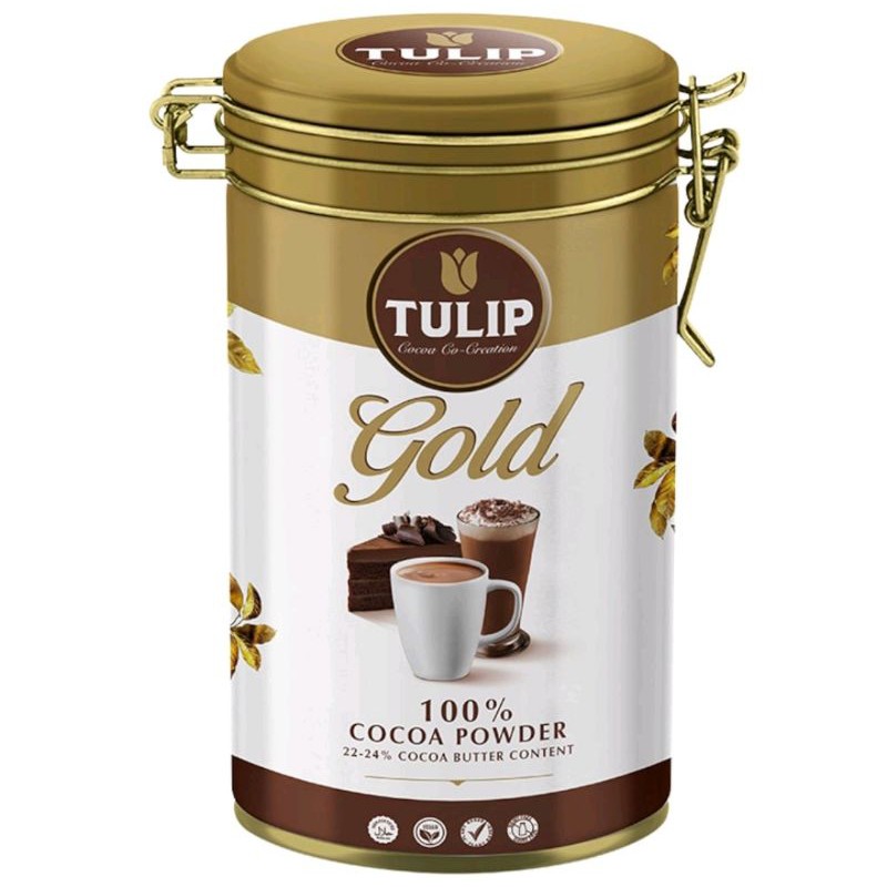 Work From Home PROMOTION ส่งฟรีผงโกโก้ ทิวลิป โกลด์ Tulip Gold Powder Cocoa Butter Content Tin 400g.  เก็บเงินปลายทาง