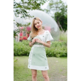 ❤️พร้อมส่ง❤️(C357)Minlada เดรสสีเขียวแขนตุ๊กตา