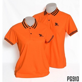 King Pegasus - เสื้อโปโลผู้ชาย Pegasus ผ้านิ่มใส่สบาย สีส้ม ปกดำ รหัส PG910