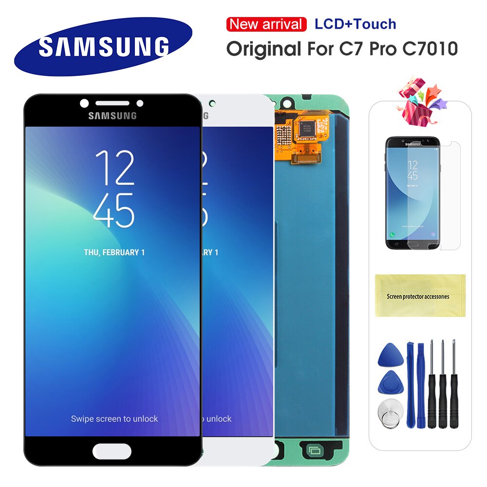 AMOLED LCD สําหรับ Samsung Galaxy C7 Pro C7010 จอแสดงผล LCD Touch Screen Digitizer Assembly สําหรับ 