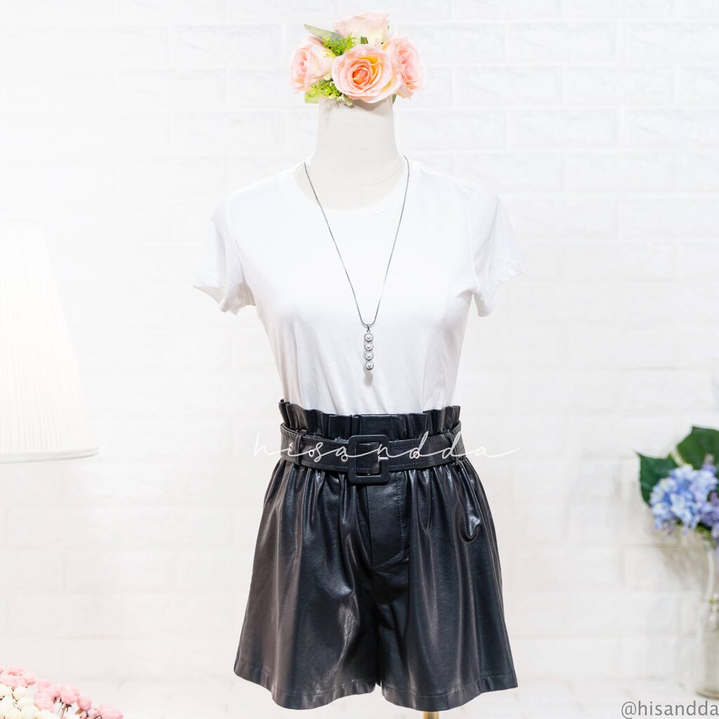 1-010 กางเกงหนัง PU เอวยางยืด