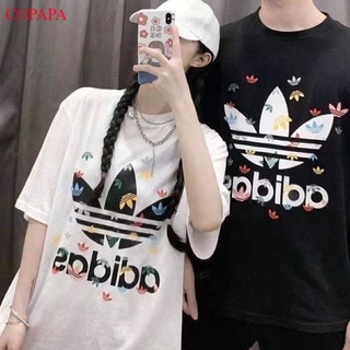 เสื้อยืดแขนสั้น Adi แขนสั้นผ้าฝ้ายแท้สำหรับผู้ชายและผู้หญิงลำลองกีฬาแบรนด์แฟชั่นเสื้อผ้าคู่รักนักเรียนแขนครึ่ง