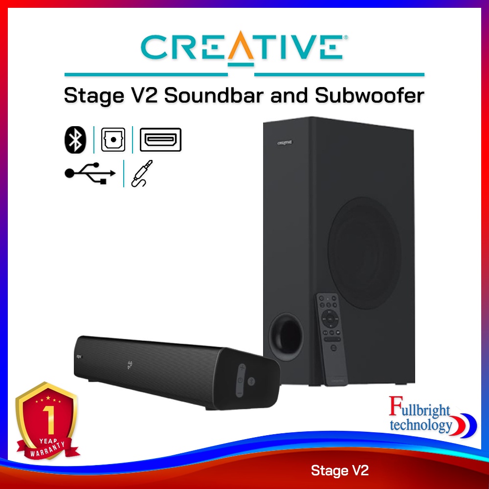 Creative Stage V2 Soundbar and Subwoofer ลำโพงซาวด์บาร์กำลังขับสูงสุง 160 วัตต์ประกันศูนย์ 1 ปี