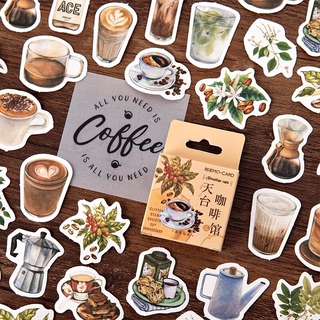 Journamm สติ๊กเกอร์ลายกาแฟสไตล์วินเทจสําหรับตกแต่งสมุดภาพ 46 ชิ้น