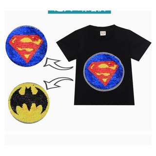 💥พร้อมส่ง💥เสื้อยืดเด็กชายปักเลื่อมลายSuper-man&amp; Batman