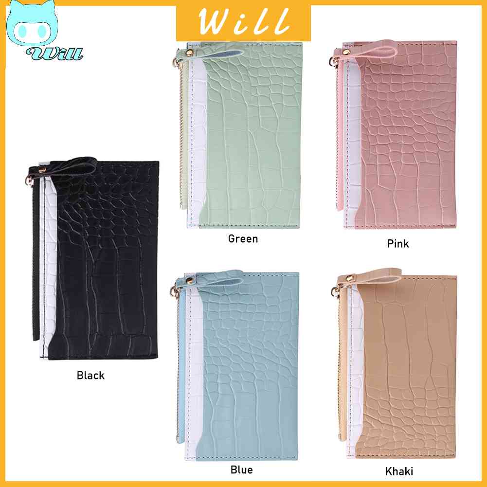 กระเป๋าสตางค์ลําลอง หนัง PU ใบเล็ก ใส่บัตรได้ สีตัดกัน แฟชั่นสําหรับสตรี