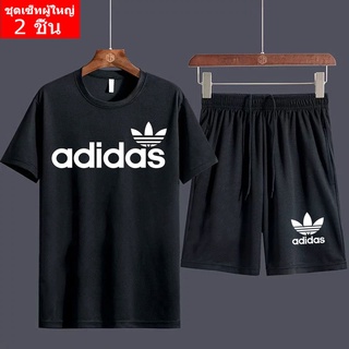 (2 ชิ้น)  BK414+FF249 ชุดเซ็ทแขนสั้น  ชุดเสื้อยืดคู่กางเกงขาสั้นสีดำ ลายสกรีน