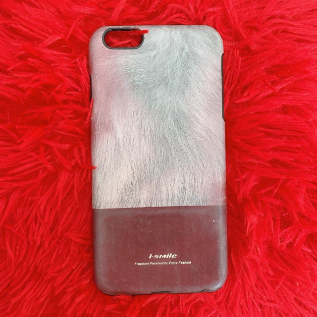 เคสมือถือมือสอง รุ่น iPhone 6S Plus สีชมพูปลายแดง เคสแข็ง เปิดหัวท้าย