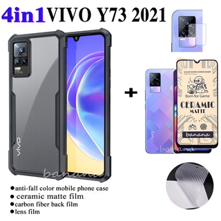 ฟิล์มกระจกนิรภัยกันรอยหน้าจอ และเลนส์กล้อง คาร์บอนไฟเบอร์ 4 in 1 สําหรับ Vivo Y73 Y52 Y72 Y76 5G Y21T Y12s Y12A Y15s Y15A Y1s Y33s